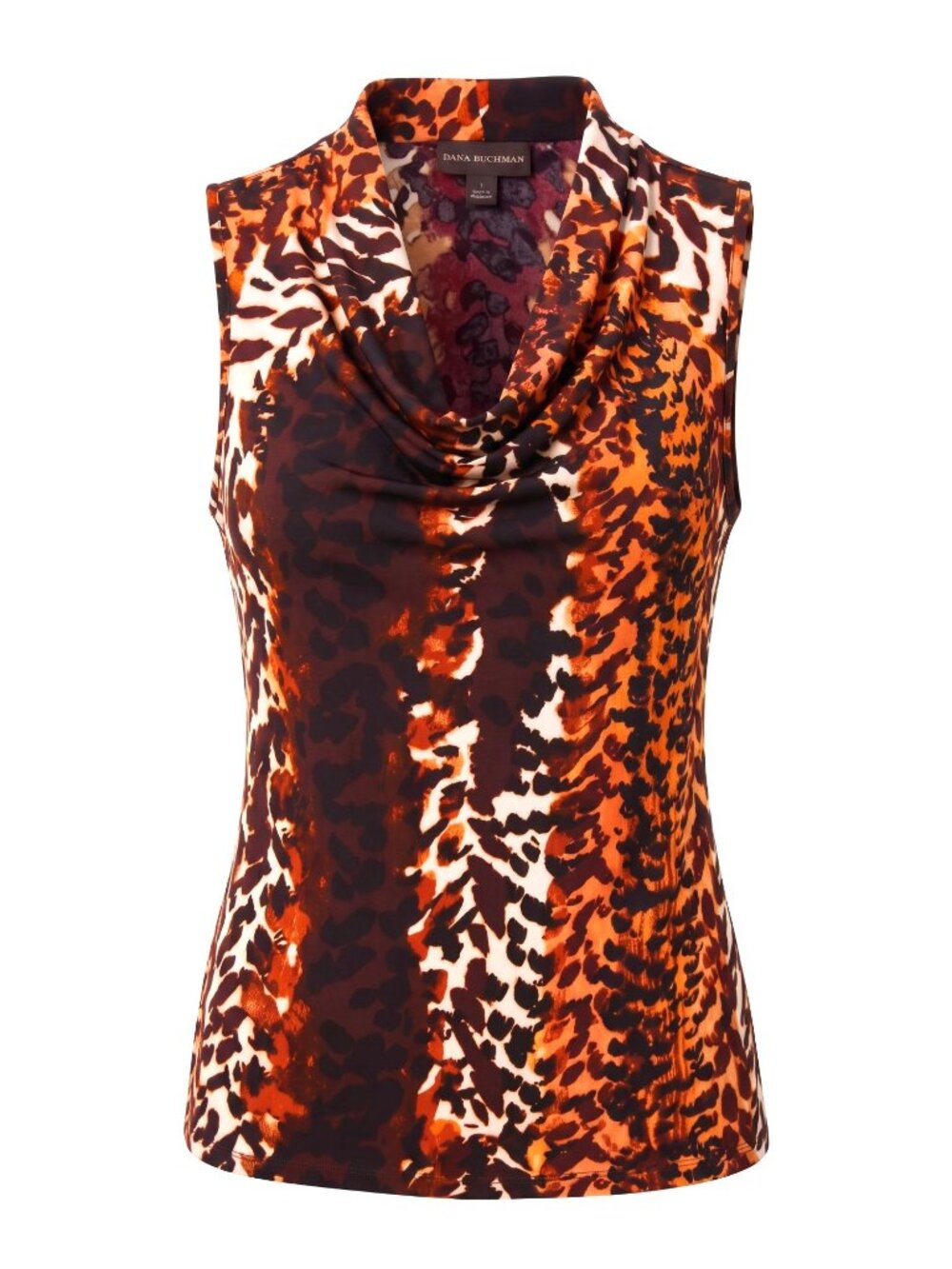 Dana Buchman Womens S Animal Print Cowl Neck Sleeveless Blouse Stretch Top EUC